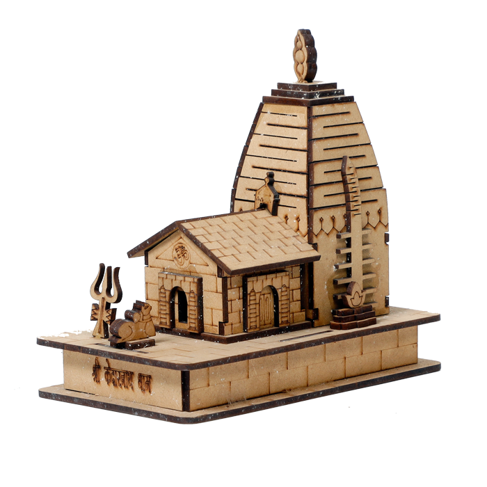 HaridwarDivine Wood Shree Kedarnath with Nandi Bull Temple 3D Model - 6 × 4 Inches | For Home Decor | Pooja Temple And Gifts
