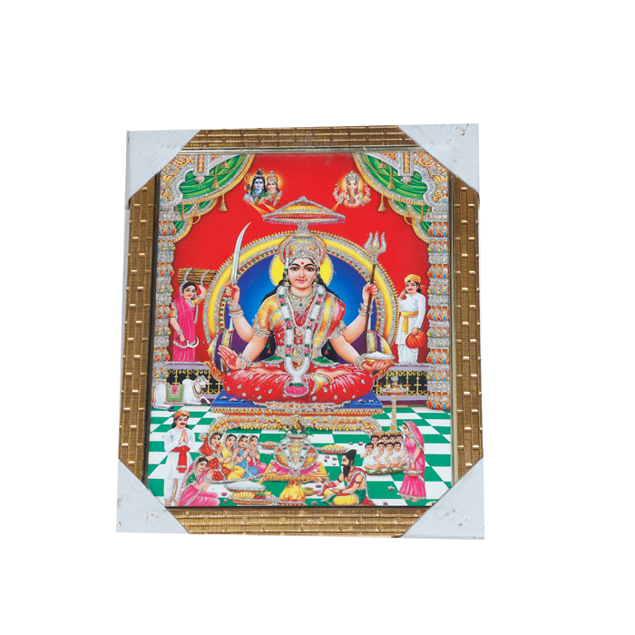 Goddess Santoshi Mata Is Sitting On Throne Photo Frame - 12 × 10 Inches | For Pooja Temple | Home Decor And Gifts