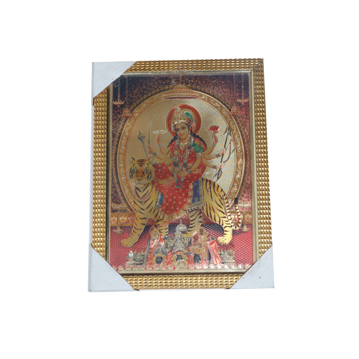 Goddess Durga Mata Is Sitting On The Lion Photo Frame - 13 × 10 Inches | For Pooja Temple | Home Decor And Gifts