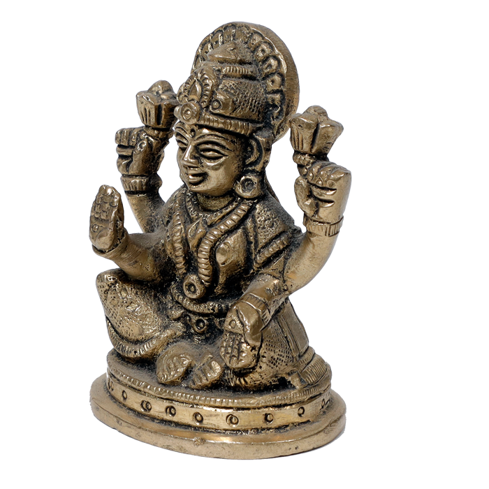 Brass Murti Lakshmi Ji Is Sitting On Throne - 3 × 2.5 Inches | For Pooja Temple | Home Decor And Gifts