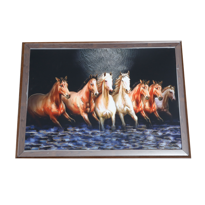 7 Running Vastu Shastr White Horse Photo Frame - 22 × 30 Inches | For Home Decor And Gifts