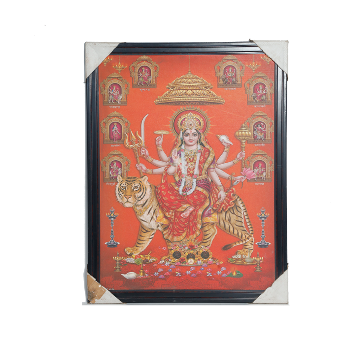 Goddess Shera Wali Mata Is Sitting On A Lion Photo Frame - 26 × 20 Inches | For Pooja Temple | Home Decor And Gifts