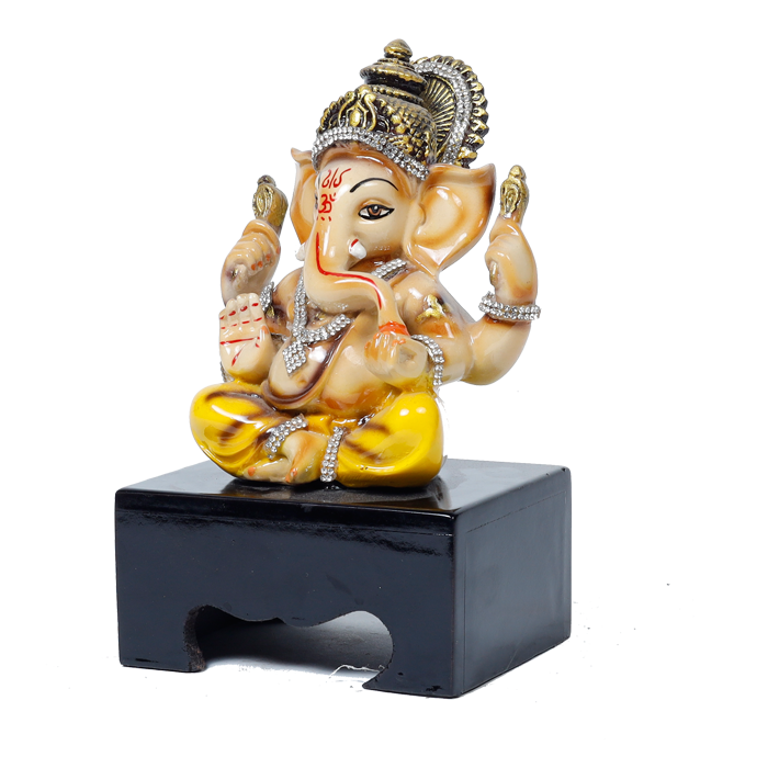 Lord Ganesha Is Sitting On The Stool | Marble Dust Murti Idol - 7 × 5 Inches | For Pooja Temple And Home Decor