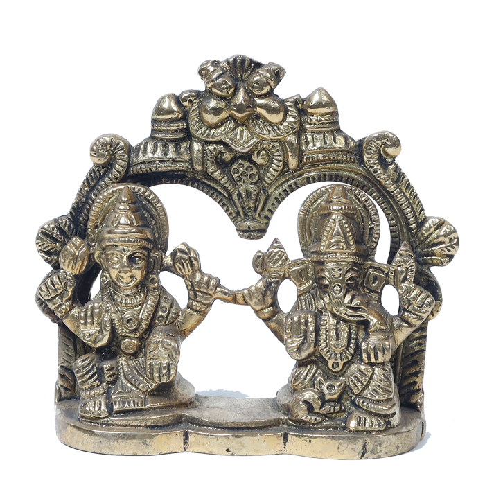 Brass Murti Goddess Lakshmi And Lord Ganesha Is Sitting On Throne - 3.5 × 3.5 Inches | For Pooja Temple | Home Decor And Gifts