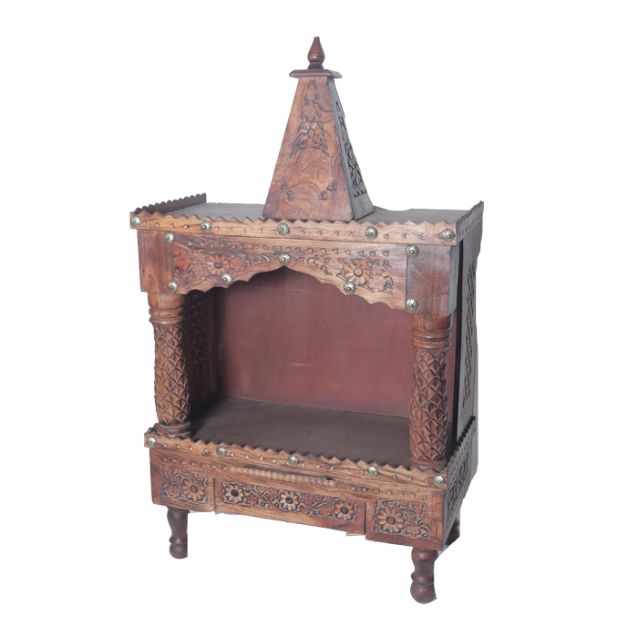 Brown Traditional Sheesham Plank Jaali Mandir,