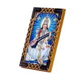 Saraswati Mata Sitting on Lotus Flower Photo Frame - 5 × 3 Inches | For Pooja Temple And Home Decor