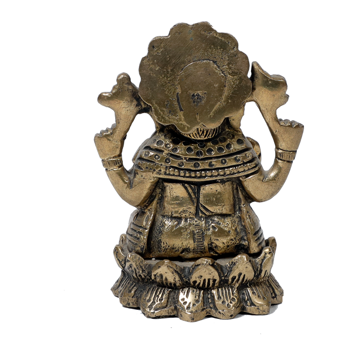 Brass Murti Lord Ganesha Is Sitting On Lotus Flower - 3.8 × 3 Inches | For Pooja Temple | Home Decor And Gifts