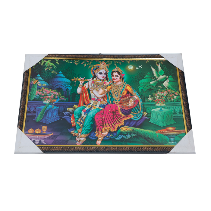 Goddess Radha And Lord Krishan Photo Frame - 20 × 13 Inches | For Pooja Temple | Home Decor And Gifts