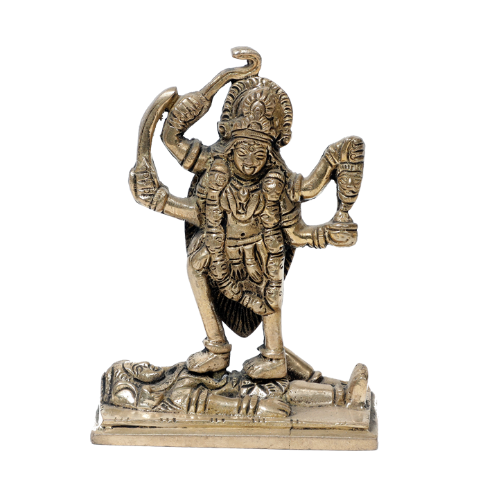 Brass Murti Goddess Kali Mata Standing On Lord Shiva - 4.2 × 3.3 Inches | For Pooja Temple | Home Decor And Gifts