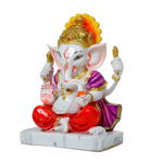 Lord Ganesha Is Sitting On The Throne Marble Dust Murti Idol - 9 × 7 Inches | For Pooja Temple And Home Decor