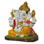 Lord Ganesha Is Sitting On The Throne Marble Dust Murti Idol - 8 × 7 Inches | For Pooja Temple And Home Decor