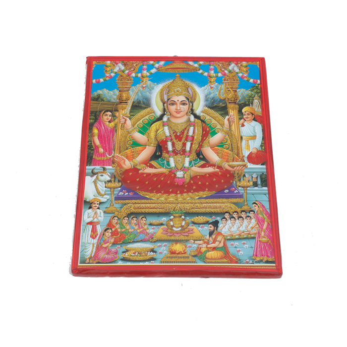 Goddess Santoshi Mata Is Sitting On Throne Photo Frame - 12 × 8 Inches | For Pooja Temple | Home Decor And GIfts