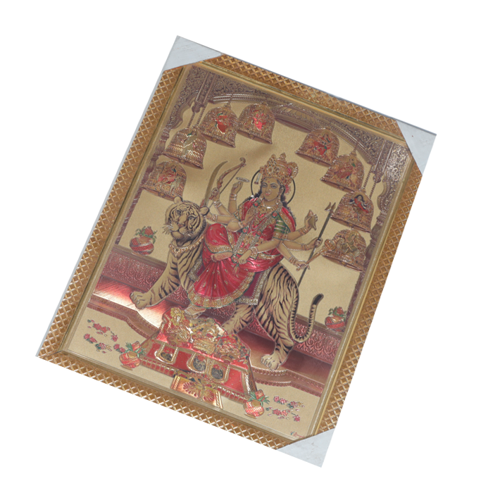 Goddess Durga Mata Is Sitting On The Lion Photo Frame - 17× 13 Inches | For Pooja Temple | Home Decor And Gifts