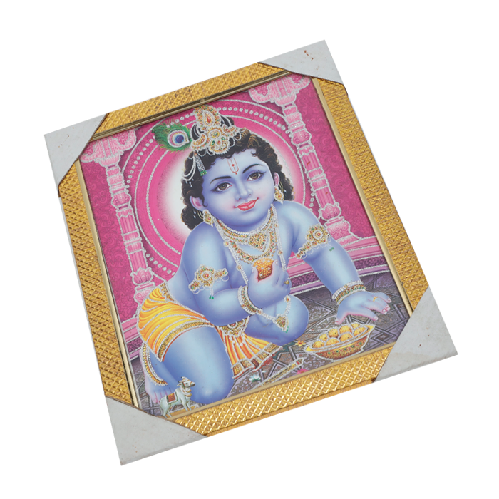 Lord Bal Gopal Krishna Photo Frame - 12 × 10 Inches | For Pooja Temple | Home Decor And Gifts