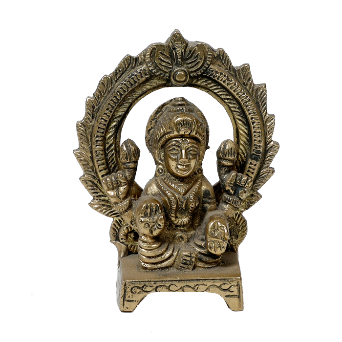 Brass Murti Goddess Lakshmi Ji Is Sitting On Throne - 4 × 2.5 Inches | For Pooja Temple | Home Decor And Gifts
