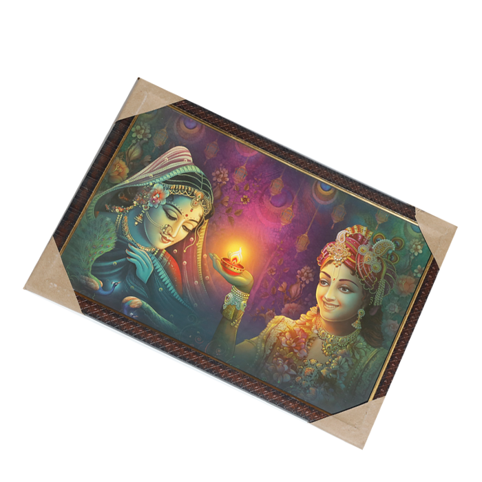 Goddess Radha And Lord Krishan Photo Frame - 13 × 19 Inches | For Pooja Temple | Home Decor And Gifts