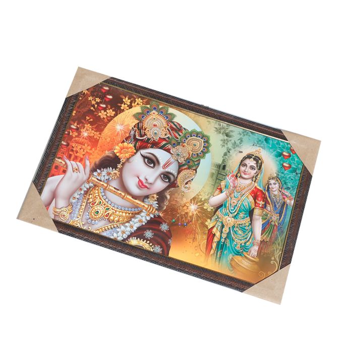 Goddess Radha And Lord Krishan Photo Frame - 19 × 13 Inches | For Pooja Temple | Home Decor And Gifts
