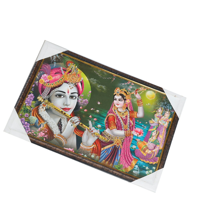Goddess Radha And Lord Krishan Photo Frame - 13 × 19 Inches | For Pooja Temple | Home Decor And Gifts