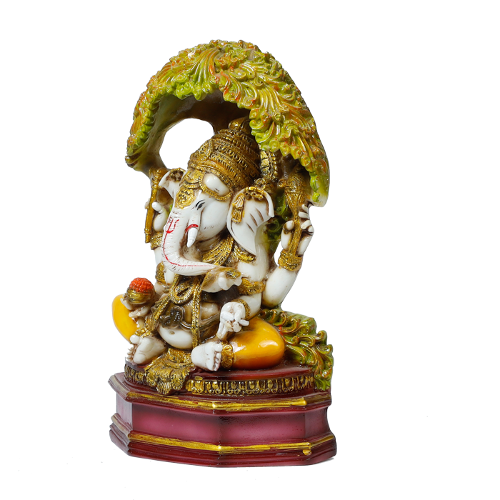 Lord Ganesha Is Sitting On The Throne Marble Dust Murti Idol - 11 × 7 Inches | For Pooja Temple And Home Decor