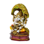 Lord Ganesha Is Sitting On The Throne Marble Dust Murti Idol - 11 × 7 Inches | For Pooja Temple And Home Decor