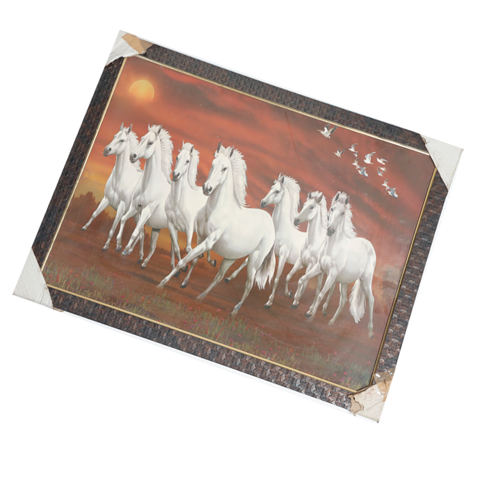 7 Running Vastu Shastr White Horse Photo Frame - 26 × 20 Inches | For Home Decor And Gifts