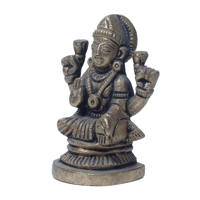Brass Murti Goddess Lakshmi Ji Is Sitting On The Stool - 2.5 × 2 Inches | For Pooja Temple | Home Decor And Gifts