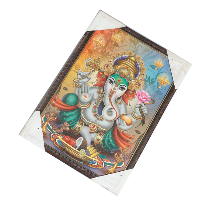Lord Ganesha Photo Frame - 19 × 13 Inches | For Pooja Temple | Home Decor And Gifts