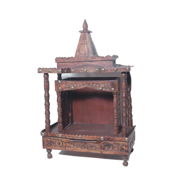 Brown Traditional Sheesham Plank Jaali Mandir,