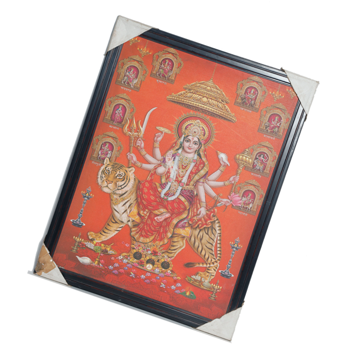 Goddess Shera Wali Mata Is Sitting On A Lion Photo Frame - 26 × 20 Inches | For Pooja Temple | Home Decor And Gifts