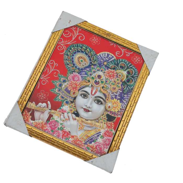 Lord Krishna With Fluite Photo Frame - 12 × 10 Inches | For Pooja Temple | Home Decor And Gifts