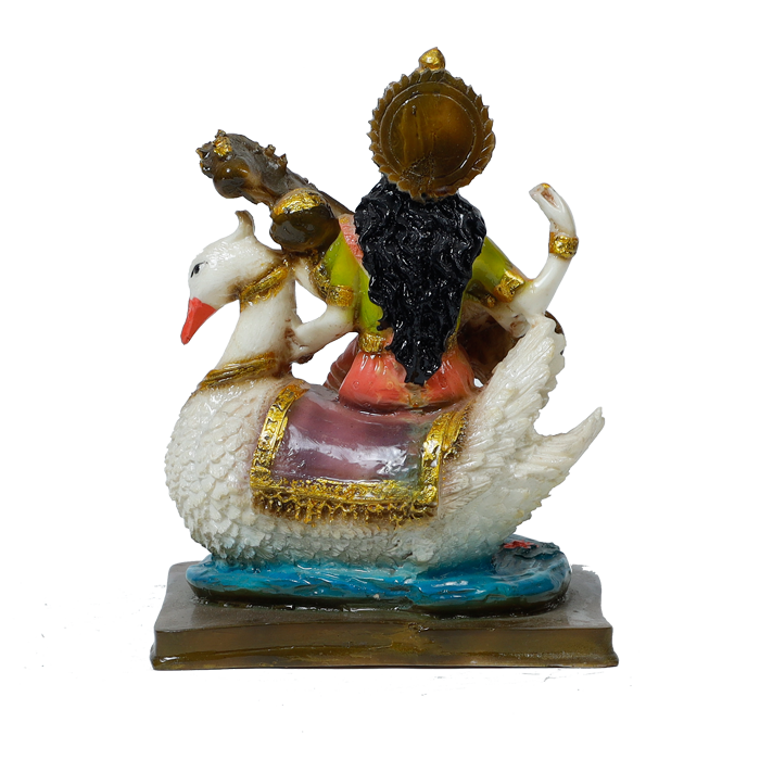 Goddess Saraswati Is Sitting on A Swan Marble Dust Murti Idol - 7 × 6 Inches | For Pooja Temple And Home Decor