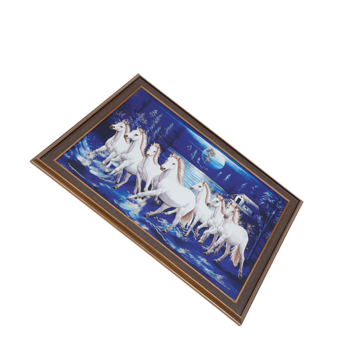 7 Running Vastu Shastr White Horse Photo Frame - 14 × 20 Inches | For Home Decor And Gifts