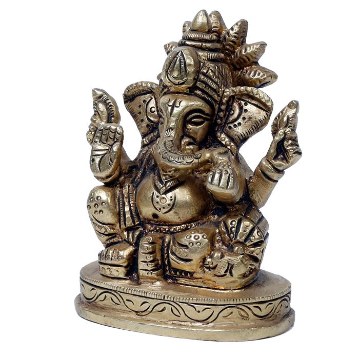 Brass Murti Lord Ganesha Is Sitting On Throne - 3 × 2 Inches | 3.5 × 3 Inches | 3 × 2.5 Inches | 3 × 3 Inches | For Pooja Temple | Home Decor And Gifts