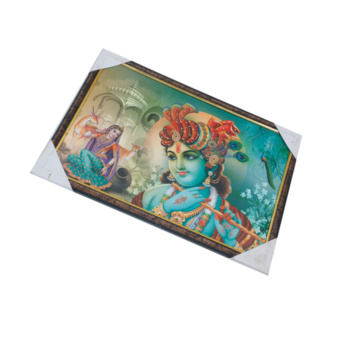 Goddess Radha And Lord Krishan Photo Frame - 20 × 13 Inches | For Pooja Temple | Home Decor And Gifts
