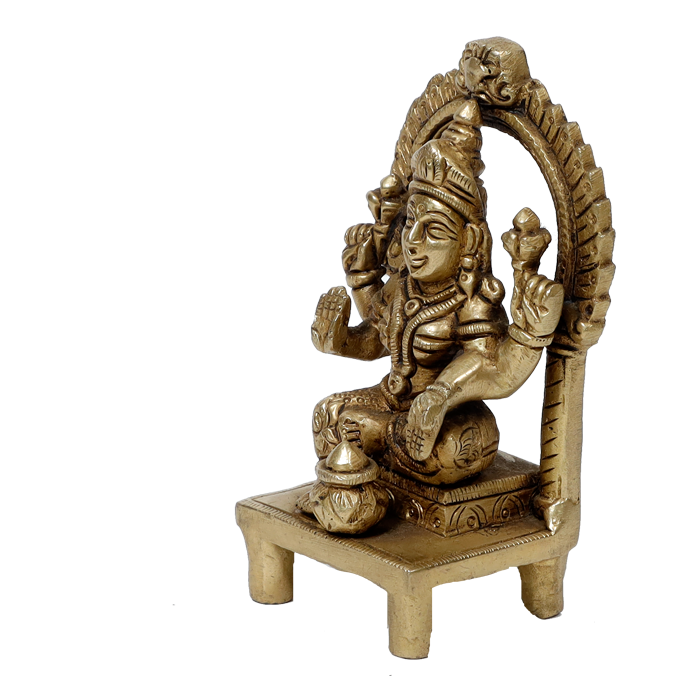 Brass Murti Goddess Lakshmi Ji Is Sitting On Throne - 4 × 2.5 Inches | For Pooja Temple | Home Decor And Gifts