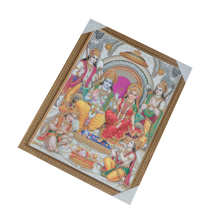 Lord Ram Darbar With Ram, Laxman, Sita And Hanuman Photo Frame - 26 × 20 Inches | For Pooja Temple | Home Decor And GIfts