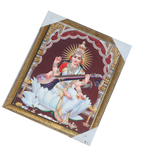 Goddess Saraswati Mata Sitting on Lotus Flower Photo Frame - 12 × 10 Inches | For Pooja Temple | Home Decor And GIfts