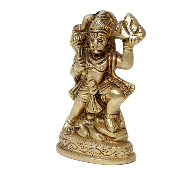 Brass Murti Veer Bajrang Bali Hanuman Ji Carrying Mountain of Herbs - 4 × 2.5 Inches | For Pooja Temple | Home Decor And Gifts