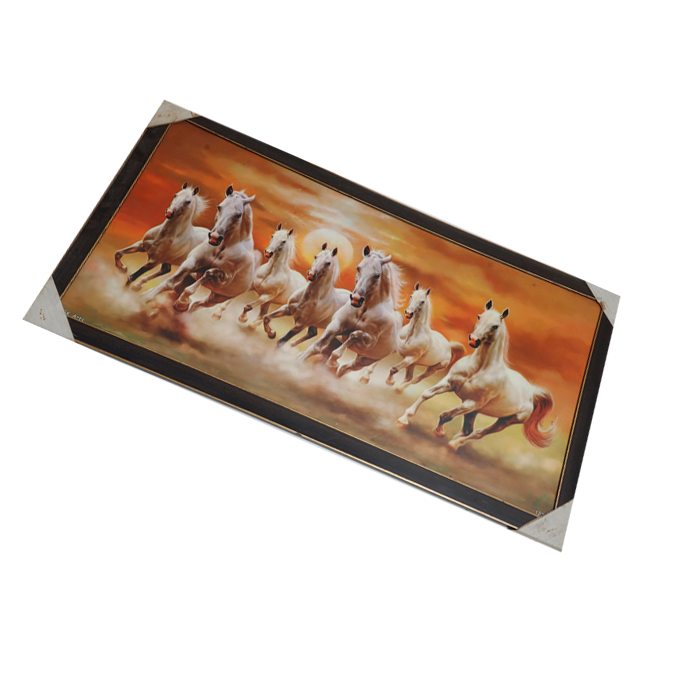 7 Running Vastu Shastr White Horse Photo Frame - 26 × 14 Inches | For Home Decor And Gifts