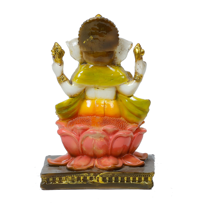 Lord Ganesha Is Sitting On The Throne Marble Dust Murti Idol - 6 × 4 Inches | For Pooja Temple And Home Decor