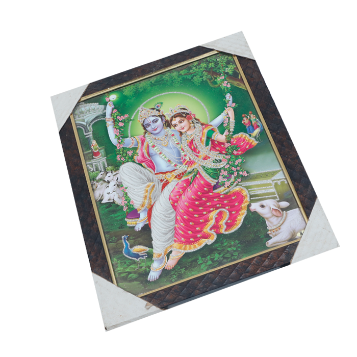 Goddess Radha And Lord Krishan Are Swinging Together Photo Frame - 9 × 13 Inches | For Pooja Temple | Home Decor And Gifts