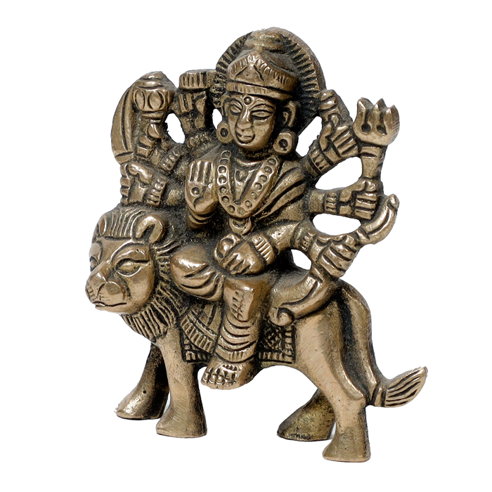 Brass Murti 1 No. Goddess Durga Mata Is Sitting On Lion - 3 × 2 Inches | For Pooja Temple | Home Decor And Gifts
