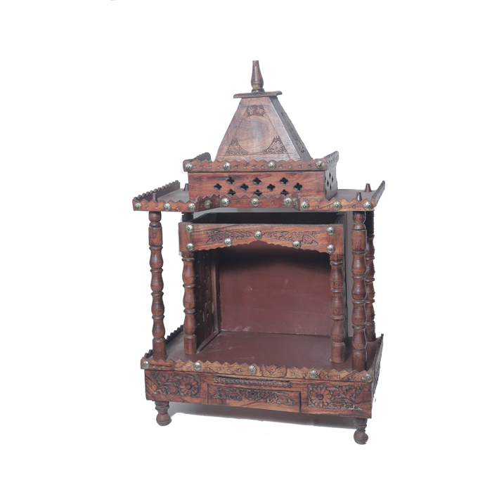 Brown Traditional Sheesham Plank Jaali Mandir,