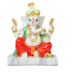 Lord Ganesha Is Sitting On The Stool | Marble Dust Murti Idol - 8 × 6 Inches | For Pooja Temple And Home Decor
