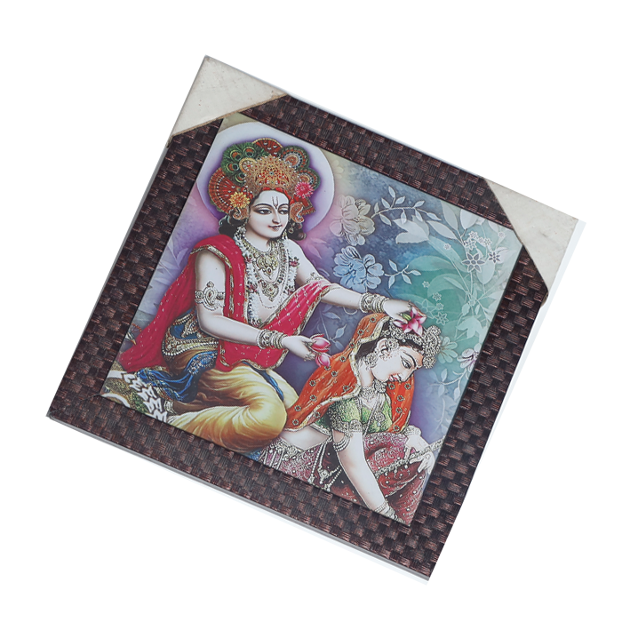 Lord Krishan And Goddess Radha Photo Frame - 11 × 11 Inches | For Pooja Temple | Home Decor And Gifts