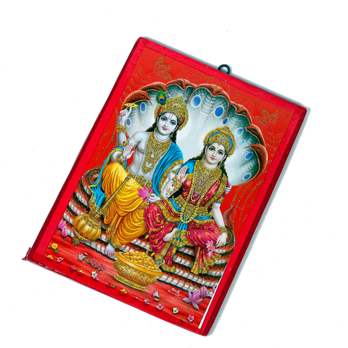 Lord Vishnu And Goddess Lakshmi Photo Frame - 7 x 5 Inches | For Pooja Temple And Home Decor