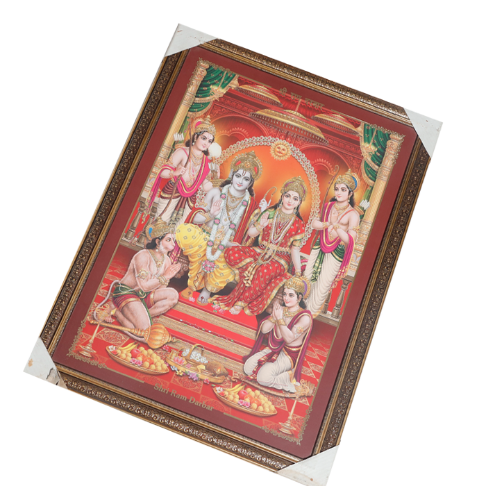 Lord Ram Darbar With Ram, Laxman, Sita And Hanuman Photo Frame - 30 × 23 Inches | For Pooja Temple | Home Decor And GIfts