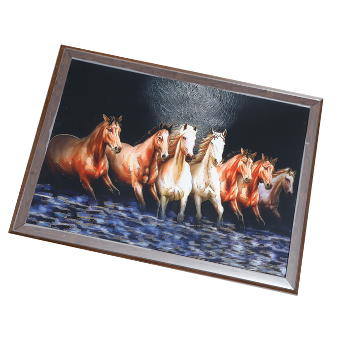 7 Running Vastu Shastr White Horse Photo Frame - 22 × 30 Inches | For Home Decor And Gifts