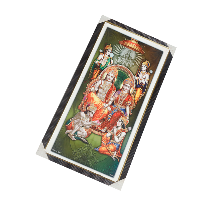 Lord Ram Darbar With Ram, Laxman, Sita And Hanuman Photo Frame - 25 × 13 Inches | For Pooja Temple | Home Decor And GIfts