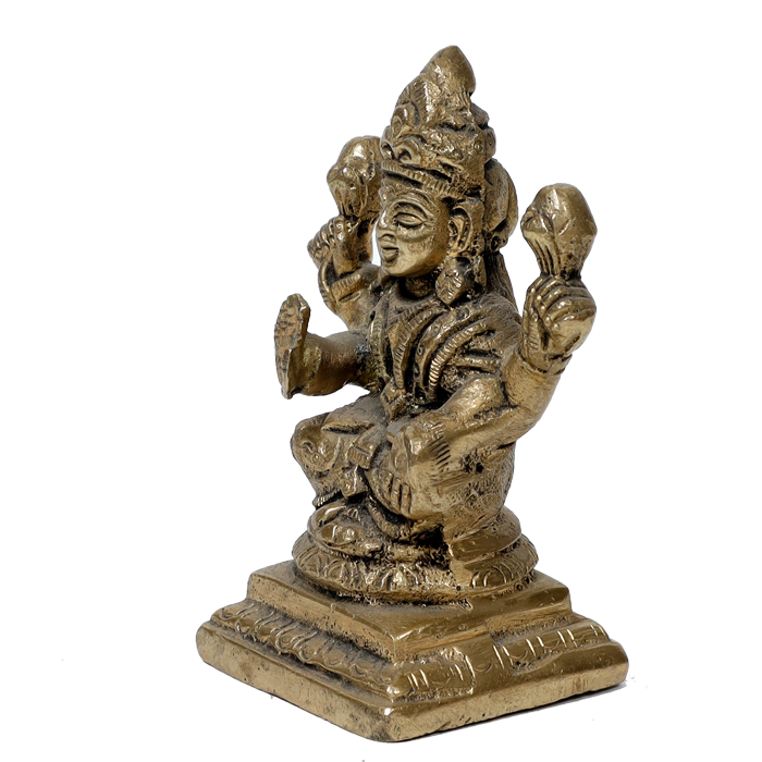 Brass Murti Goddess Lakshmi Ji Is Sitting On Stool - 3.7 × 2.9 Inches | For Pooja Temple | Home Decor And Gifts